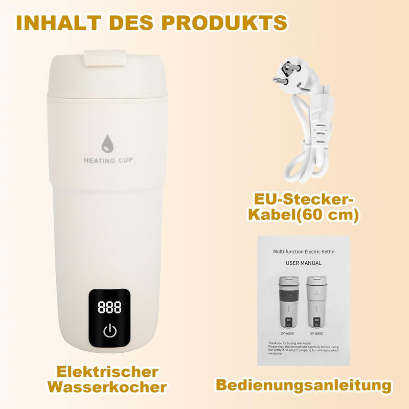 GOOPOOL 450ml Reise Wasserkocher - 220V 300W Elektrische Wassertasse Reisewasserkocher mit 4 Stufen