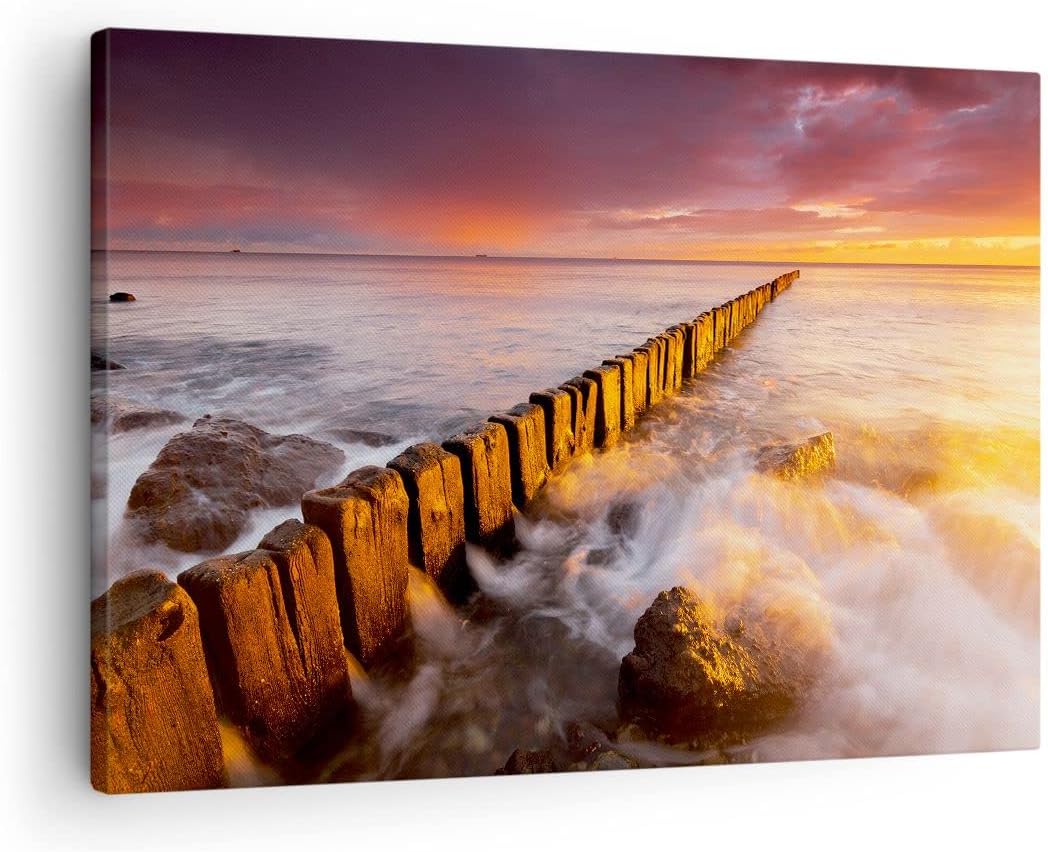 Bilder auf Leinwand Boot Landschaft Meer Ostsee Leinwandbild 70x50cm Wandbilder Dekoration Wohnzimme