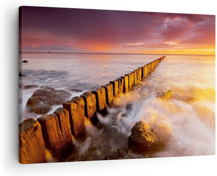 Bilder auf Leinwand Boot Landschaft Meer Ostsee Leinwandbild 70x50cm Wandbilder Dekoration Wohnzimme