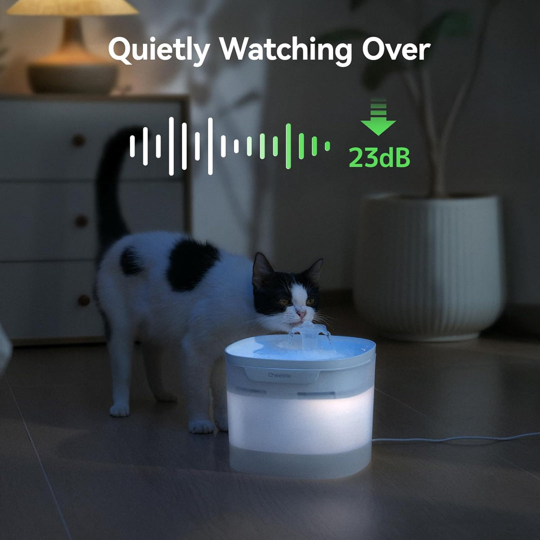 Cheerble E1 Lite Katzenbrunnen, Ohne Pumpe & 23dB Extrem Leise, 2L Trinkbrunnen für Katze Hund mit M