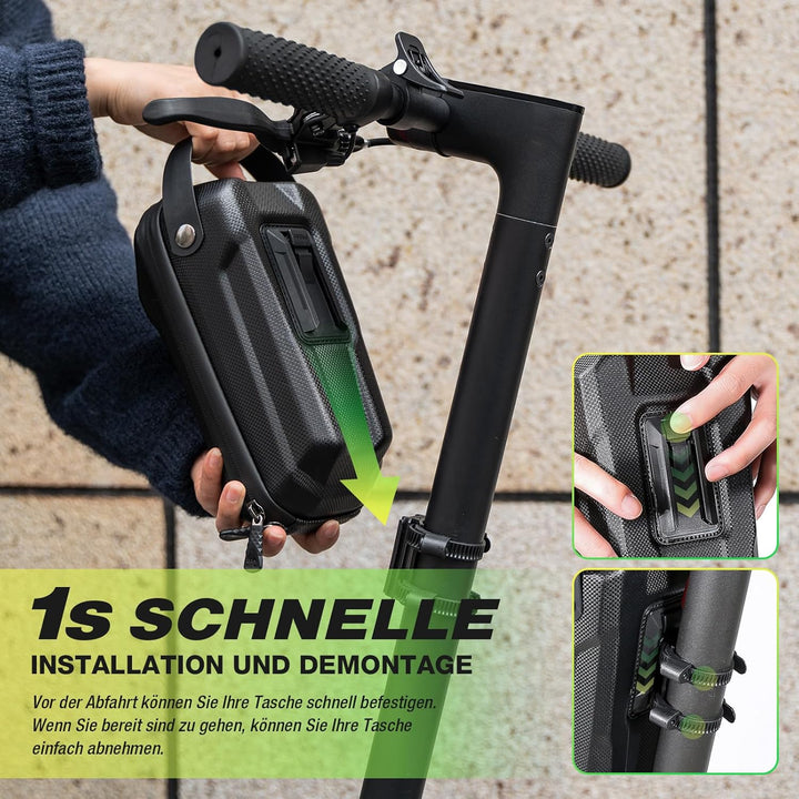 2/3L E Scooter Tasche wasserdichte - Lenkertasche für Elektroroller mit Schnellspanner Gestell - Vor