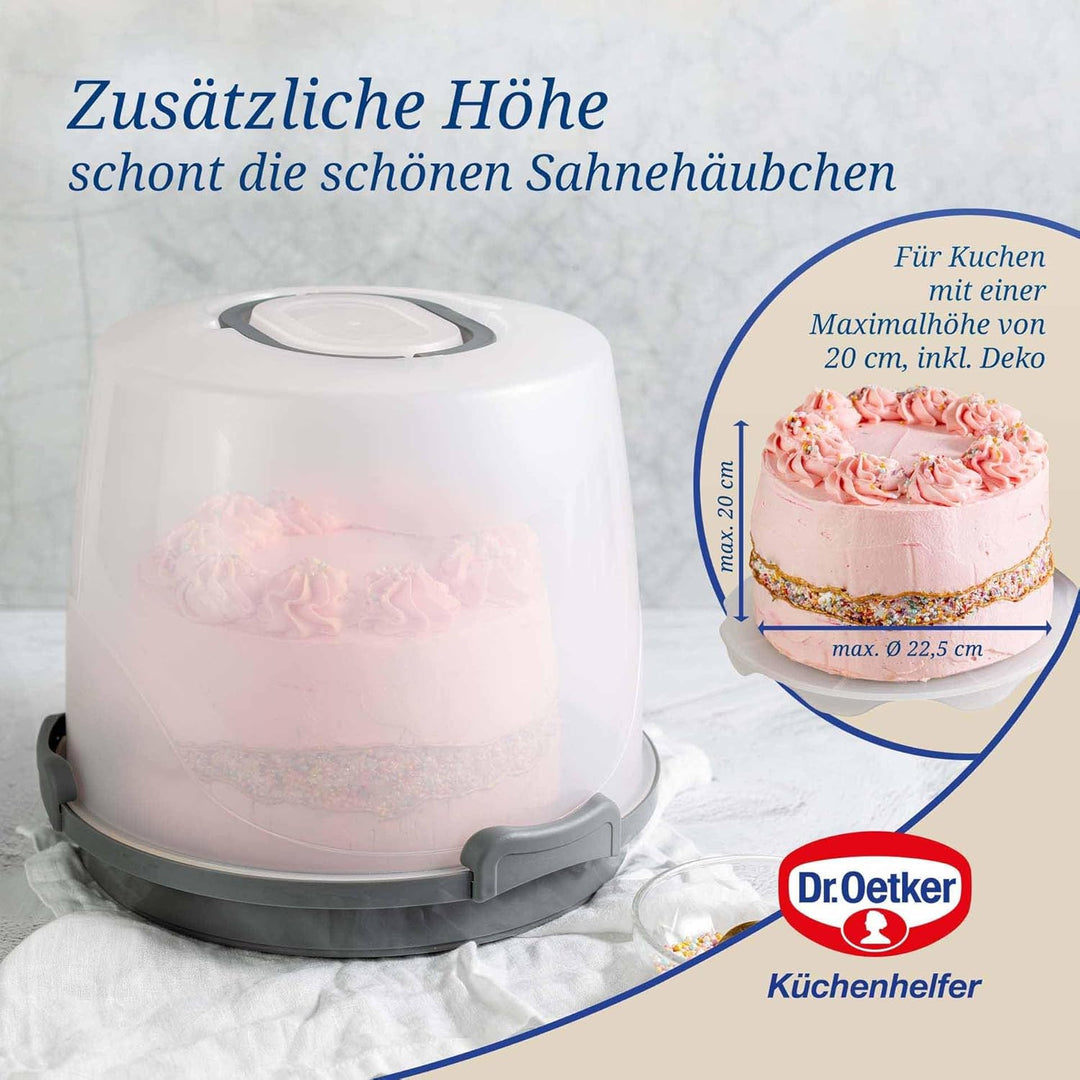 Dr. Oetker Transportbox für Kuchen extra hoch – Runde Tortentransportbox mit Einlegeboden – Platz fü