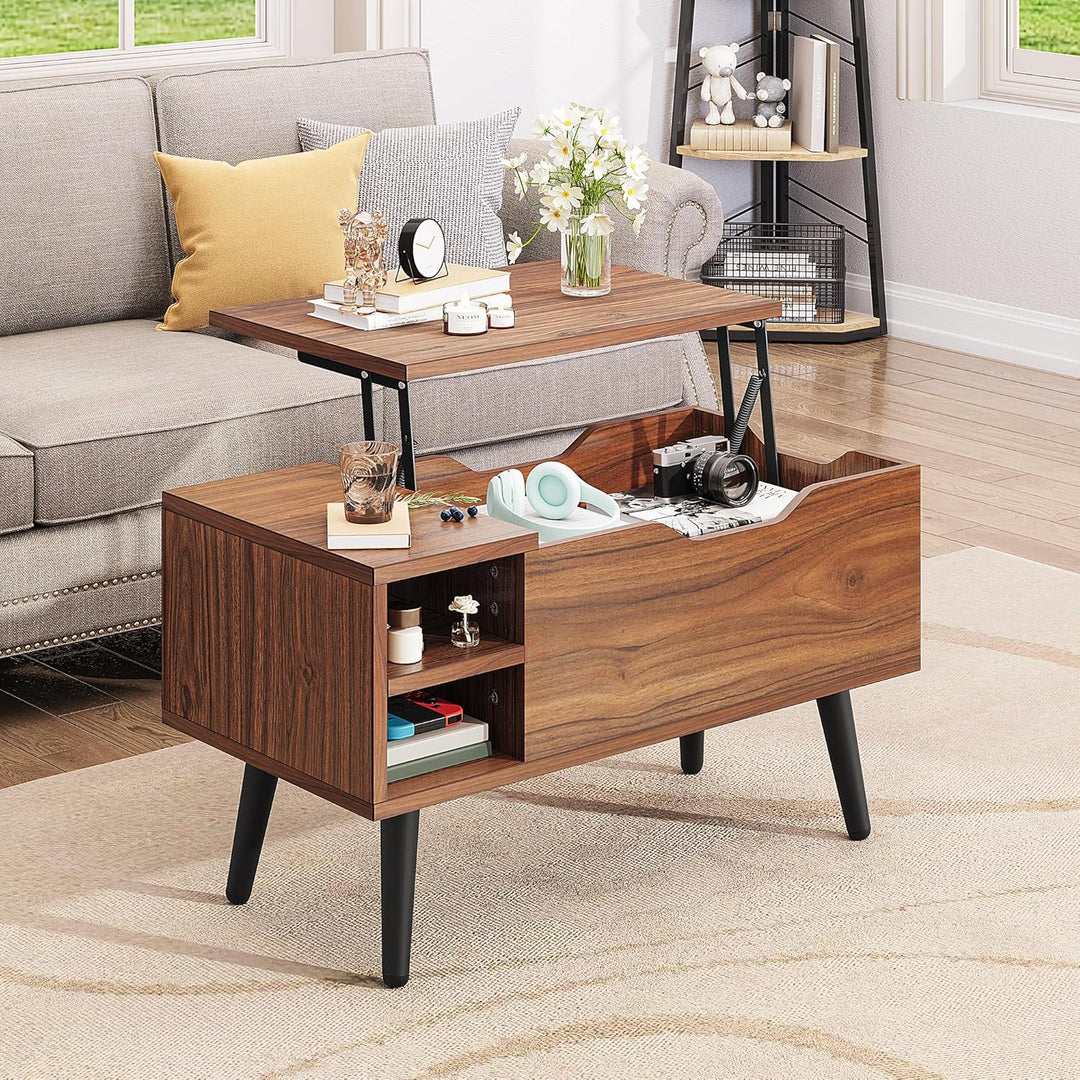 YITAHOME Couchtisch mit anhebbarer Platte und verstecktem Fach, verstellbare Ablagefläche, Federhebe