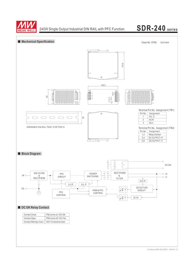 MeanWell 48V SDR-240-48 Netzteil 240W 5A Hutschienennetzteil slim 63mm DINRail