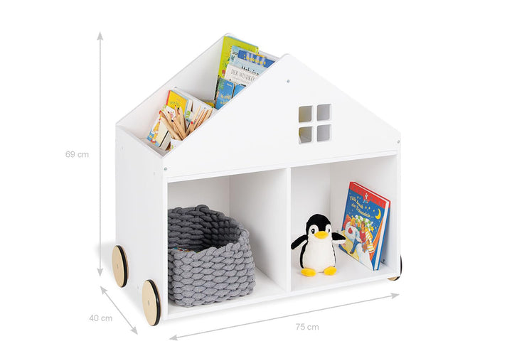 Pinolino Kinderbücherregal mit Rollen Hus, aus MDF, 6 Fächer, gummierte Holzräder, FSC-zertifiziert