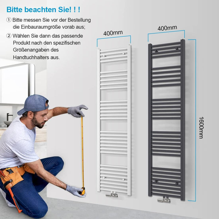 Heilmetz Handtuchtrockner 40 x 160 cm Badheizkörper Mittelanschluss Heizkörper Bad Handtuchwärmer Ha
