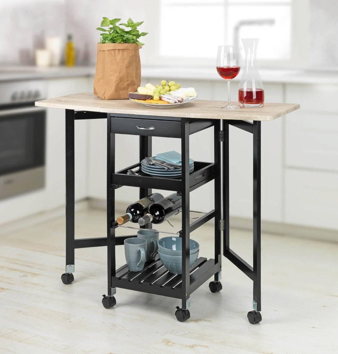 Maximex Küchenwagen mit Rollen 97x77x37cm, rollbarer Servierwagen mit ausklappbaren Seitenteilen & h