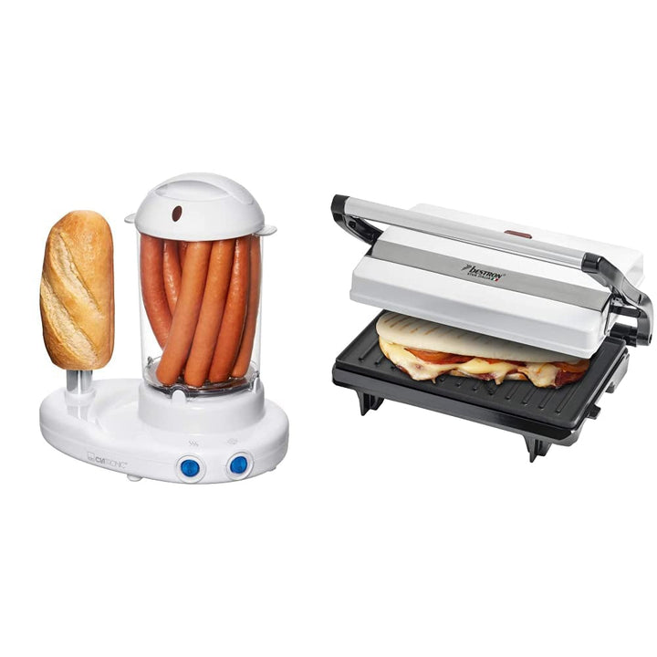 Clatronic HDM 3420 Hot-Dog-Maker inklusiv Eierkocher, weiss 251136 & Bestron Kontaktgrill mit Auffan