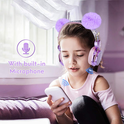 Kopfhörer für Kinder, Bluetooth Kinderkopfhörer Leichte Flauschige Ear Over-Ear Kopfhörer mit Anpass