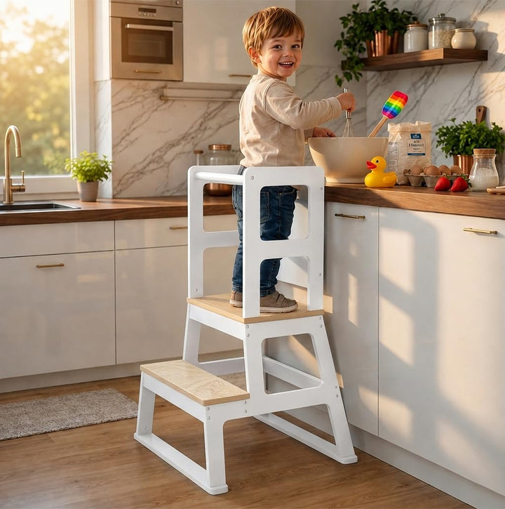Baby Vivo Lernturm aus Holz - Tower Küche Kindermöbel Learning Tower - Schemel Lerntower für Kinder