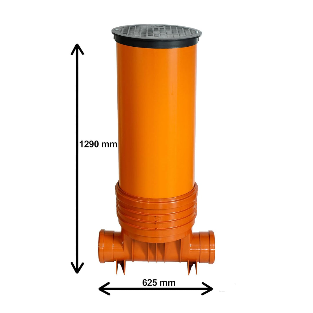 Schachtsystem Set - Kontrollschacht DN 400 - PVC Kunststoffrohr, Schachtböden gerade, 1 m Rohr, Deck