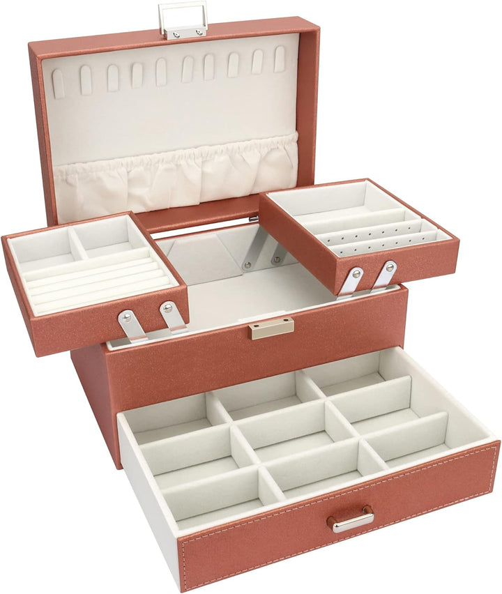 Schmuckkasten, Schmuckkästchen mit Schubladen für Damen Mädchen, PU-Leder Jewelry Box Schmuckbox Sch