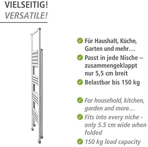 WENKO Leichte Aluminium Trittleiter mit 4 Stufen für 100 cm höheren Stand, rutschsichere XXL-Stufen,