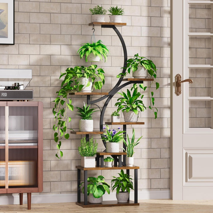BACEKOLL 8 Ebenen Blumenständer 157cm - Metall-Holz Pflanzenregal - Innen & Aussen Blumentreppe - De