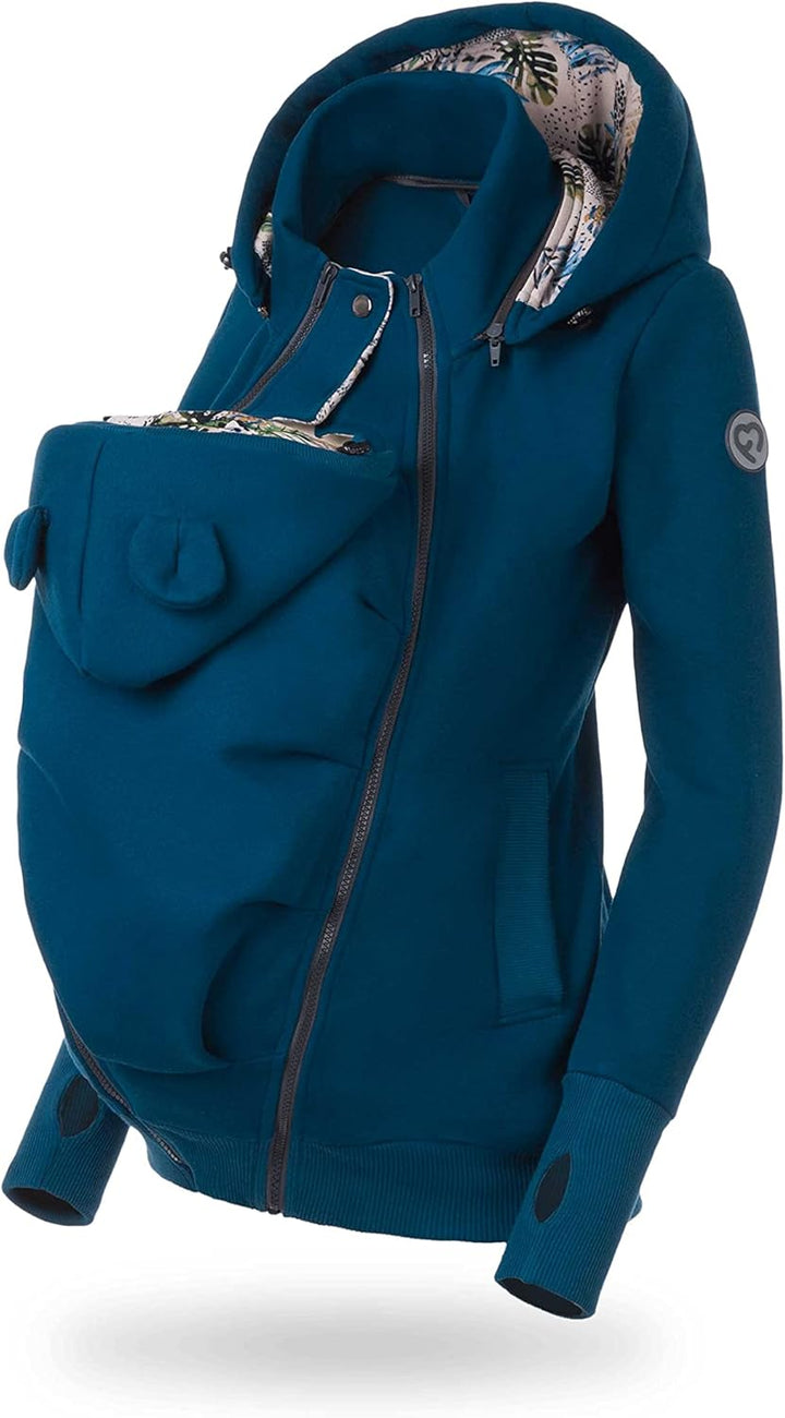 fun2bemum Pola 4in1 Baby Tragejacke für Mama Känguru Kapuze VORNE/HINTEN S Petrol, S Petrol