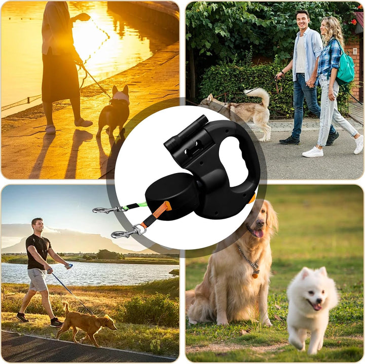 Hundeleine Doppelleine für 2 Hunde mit LED-Licht, einziehbare Leine mit komfortablem Griff, Rolllein