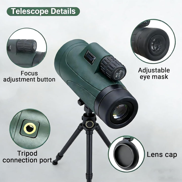 12x50 Zoom fernrohr Erwachsene monocular Telescope originalmit mit Smartphone Halter Stativ,Robuste