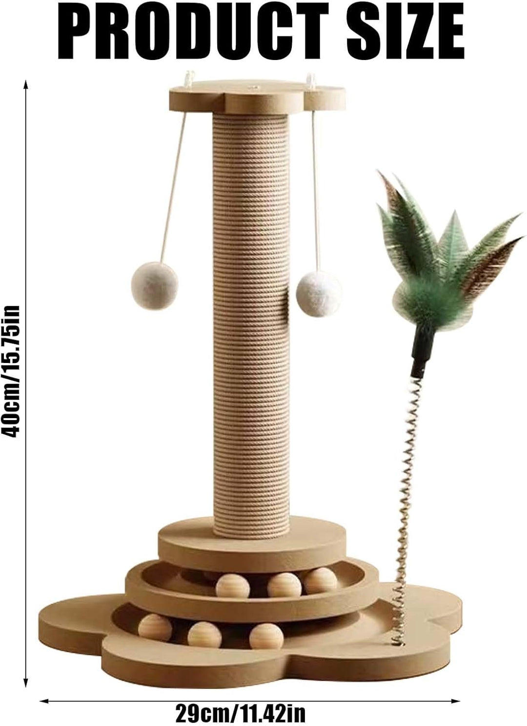 GOMETY 4 in 1 Katzenspielzeug aus Holz Roller 2-lagiger Drehteller Interaktives Katzen Spielzeug höl