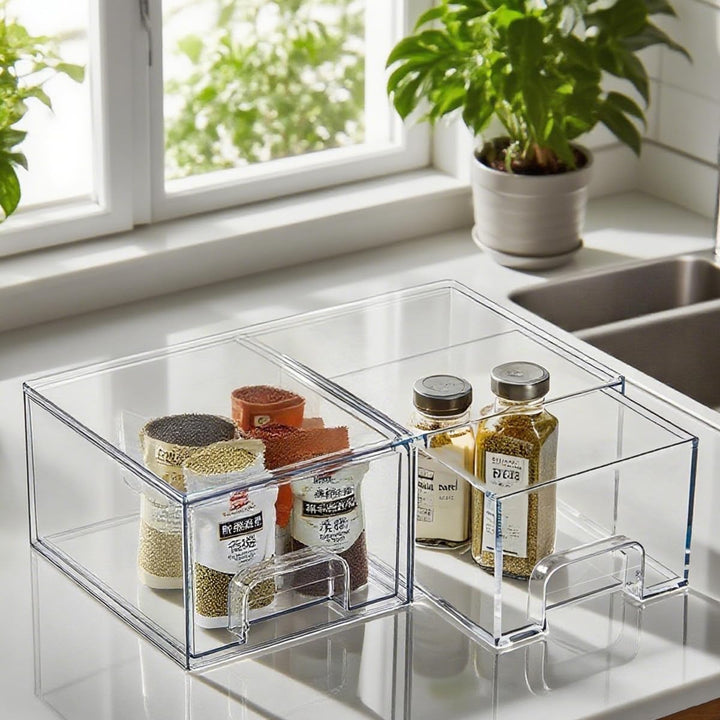 2 Stück Schubladen Organizer Stapelbar,Transparent Badezimmer Organizer mit Schubladen,Organizer Bad