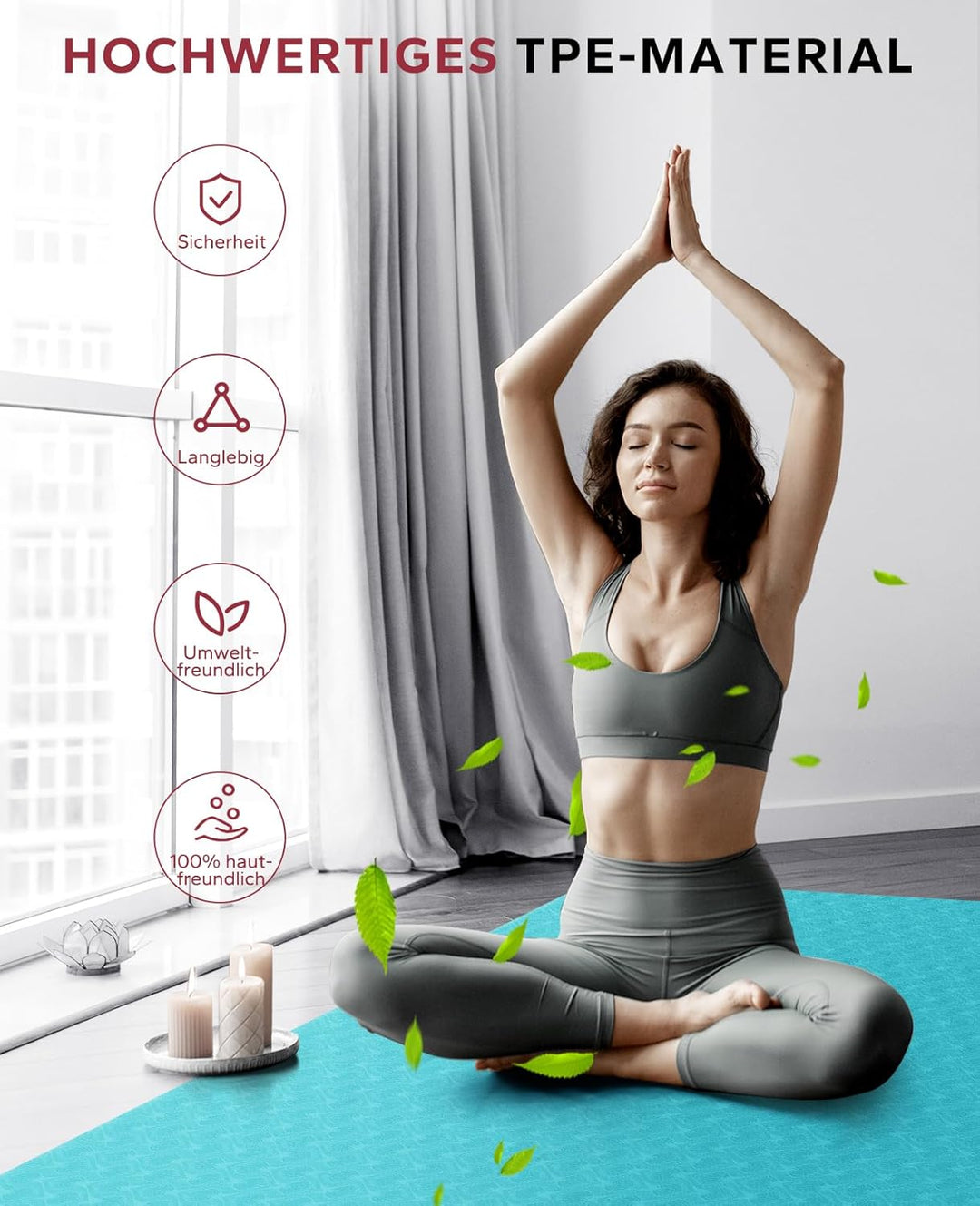 HAPBEAR Yogamatte XXL - 183cmx91cmx6mm Dicke, Extra Gross Rutschfest Breit Yoga Matte, Gymnastikmatt