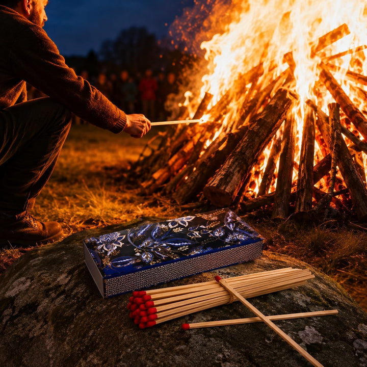 🔥 2 Jumbo Streichholzschachteln XXL 28cm extra lang für Kamin/Feuer Motive: 2x70er Packungen Kaminan