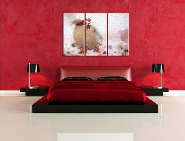 Pixxprint Kleiner Vogel im Schnee Pinsel Effekt 3-Teiler Leinwandbild 120x80 Bild auf Leinwand