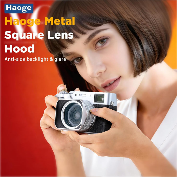 Haoge LH-X200S Gegenlichtblende aus Metall, quadratisch, mit 49 mm Adapterring, Metallkappe für Fuji