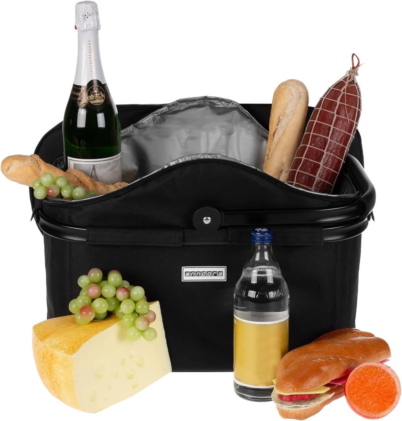 anndora Einkaufskorb 25 Liter ISO Picknick Kühlkorb - schwarz Iso: Schwarz