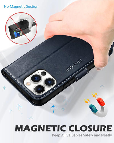 SHIELDON Handyhülle für iPhone 14 Pro Max 5G [Erstklassig Rindsleder] [Kartenfach] [Magnet] [Stand]