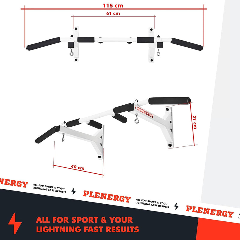 Klimmzugstange für Deckenmontage u Wandmontagen, Pull Up Bar Plenergy S5 Black, 6 rutschfeste Griffe