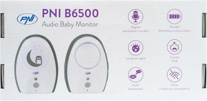 Audio Babyphone PNI B6500 kabellos, Gegensprechanlage, mit Nachtlampe, Vox- und Pager-Funktion, eins