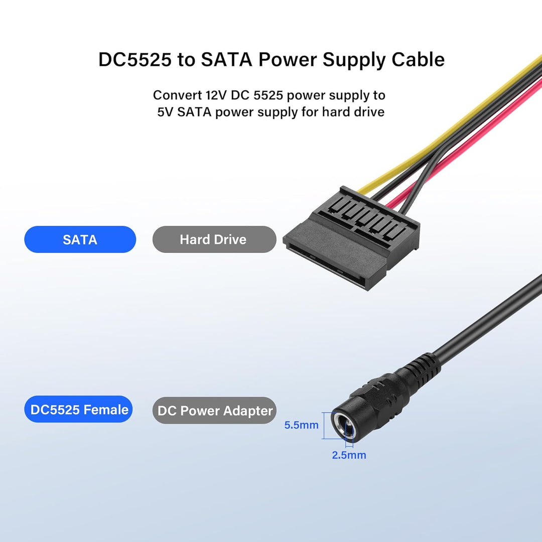 SinLoon DC5525 auf SATA-IDE-Festplatten-Netzteilkabel, DC 5,5 x 2,5 mm Buchse auf SATA-Buchse, Verlä