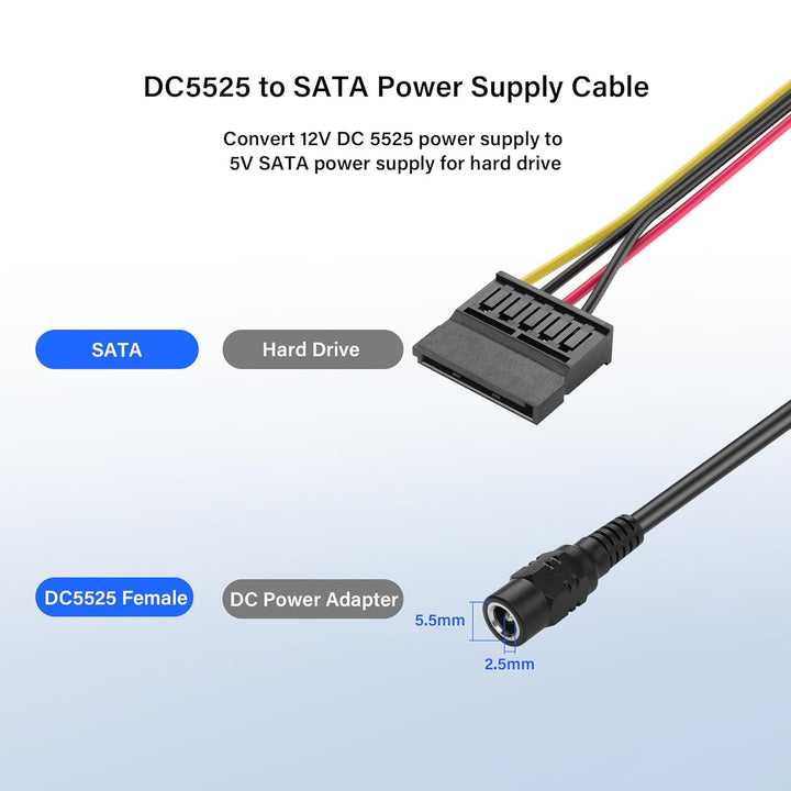 SinLoon DC5525 auf SATA-IDE-Festplatten-Netzteilkabel, DC 5,5 x 2,5 mm Buchse auf SATA-Buchse, Verlä