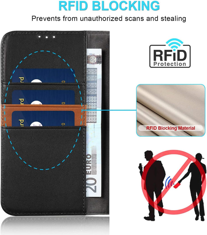 LENSUN Echtleder Hülle für iPhone 14 Pro, Handyhülle [Echtes Leder][Magnetverschluss][RFID Schutz] H