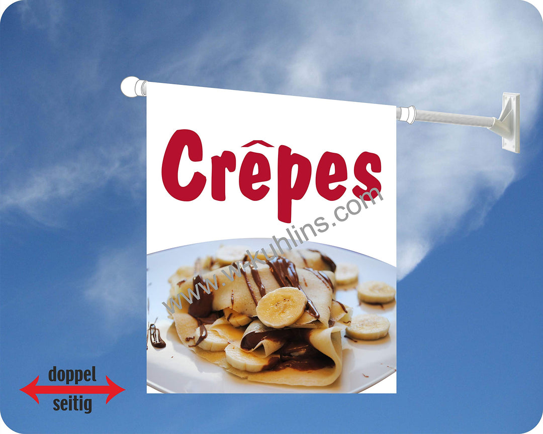 Werbeflagge, Werbefahne - Crepes, Zuckerwatte, gebrannte Mandeln - Ideal für Jahrmarkt, Kirmes, Stad