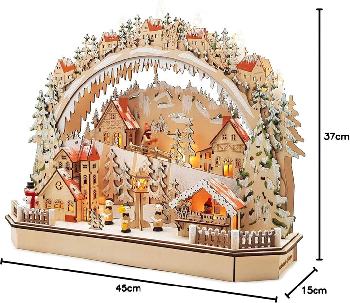 Wichtelstube-Kollektion Holzkunst LED Schwibbogen Bergdorf Erzgebirge Schwippbogen Lichterbogen Echt