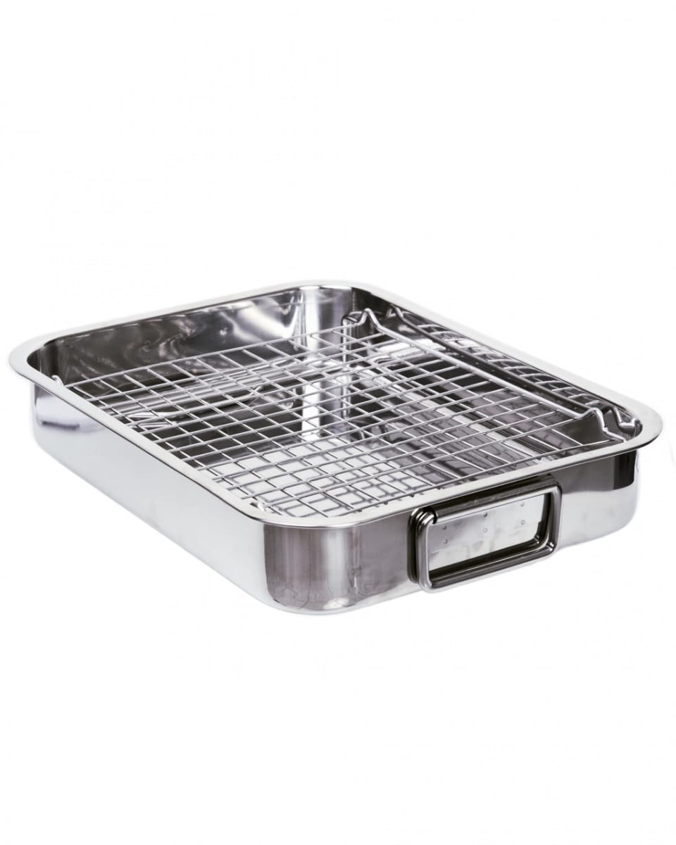 Pott & Flamme Ofenform mit Edelstahl Gitterrost-Einsatz Bräter Auflaufform Länge 25 cm