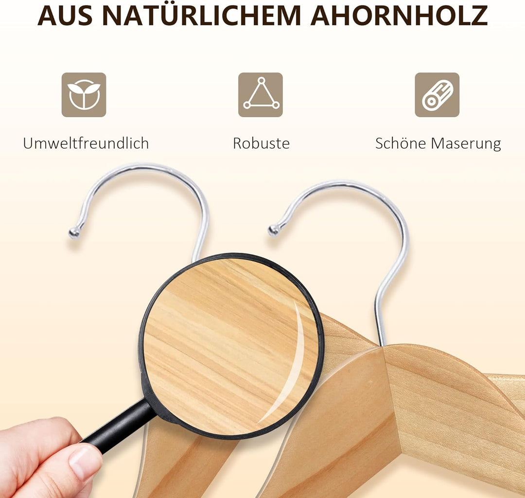 Ribelli Kleiderbügel Holz, 50 Stück, Anzugbügel Jackenbügel mit 360 Grad drehbarem Haken & runder Ho