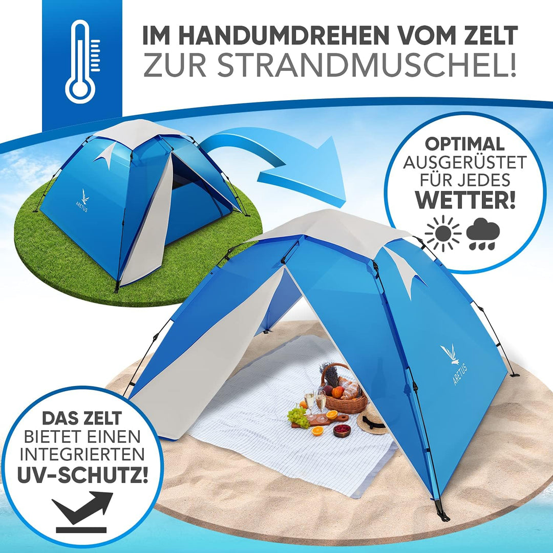 Aretus Wurfzelt - extra wasserdicht &amp; stabil, schneller Auf &amp; Abbau in 45 Sekunden | Wurfzelt 2 Pers