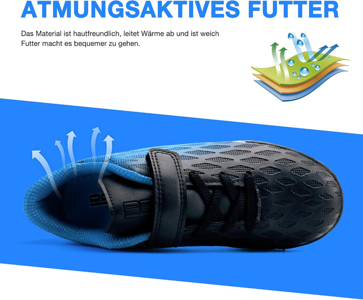 JABASIC Hallen Fussballschuhe Kinder Jungen Mädchen Fussballschuhe Kinder Kunstrasen 25 EU Schwarz B