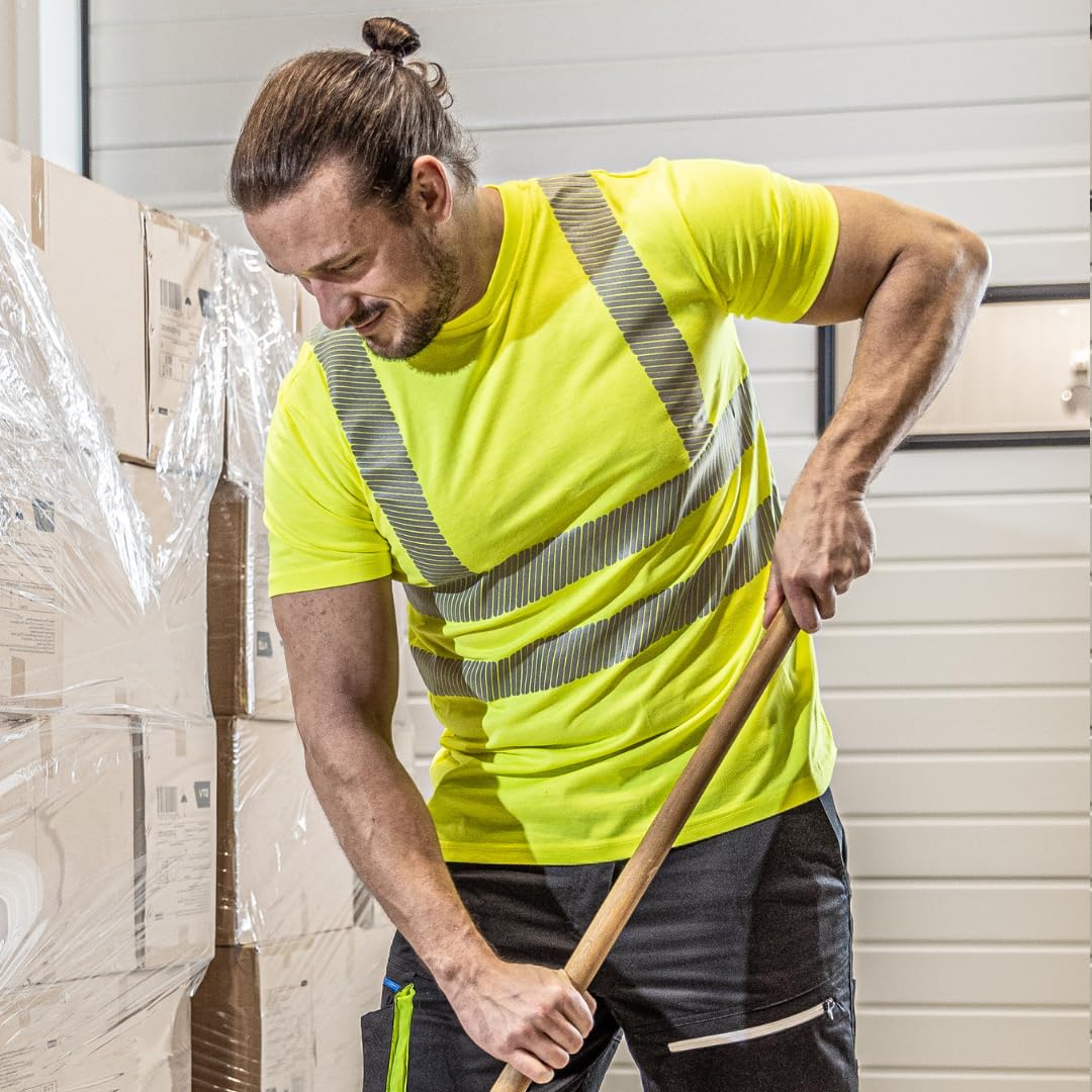 Högert Technik - JURAL II Warnschutz Polycotton-T-Shirt gelb L (52) | Warnweste Reflektierend Warnwe