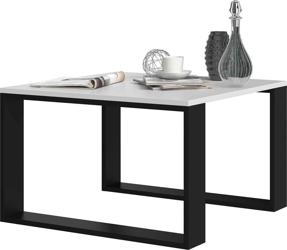 VBChome Kaffeetisch 67 x 67 x 40 cm Weiss - Schwarz Couchtisch Wohnzimmertisch Teetisch Beistelltisc