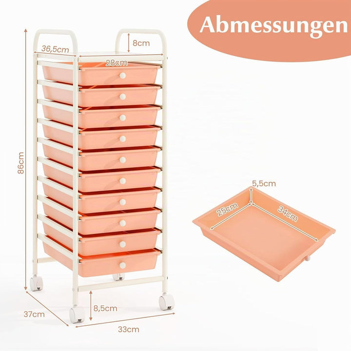 COSTWAY Rollwagen mit Schubladen Rollcontainer Badrollwagen Badtrolley Badregal Beistellwagen mit 10