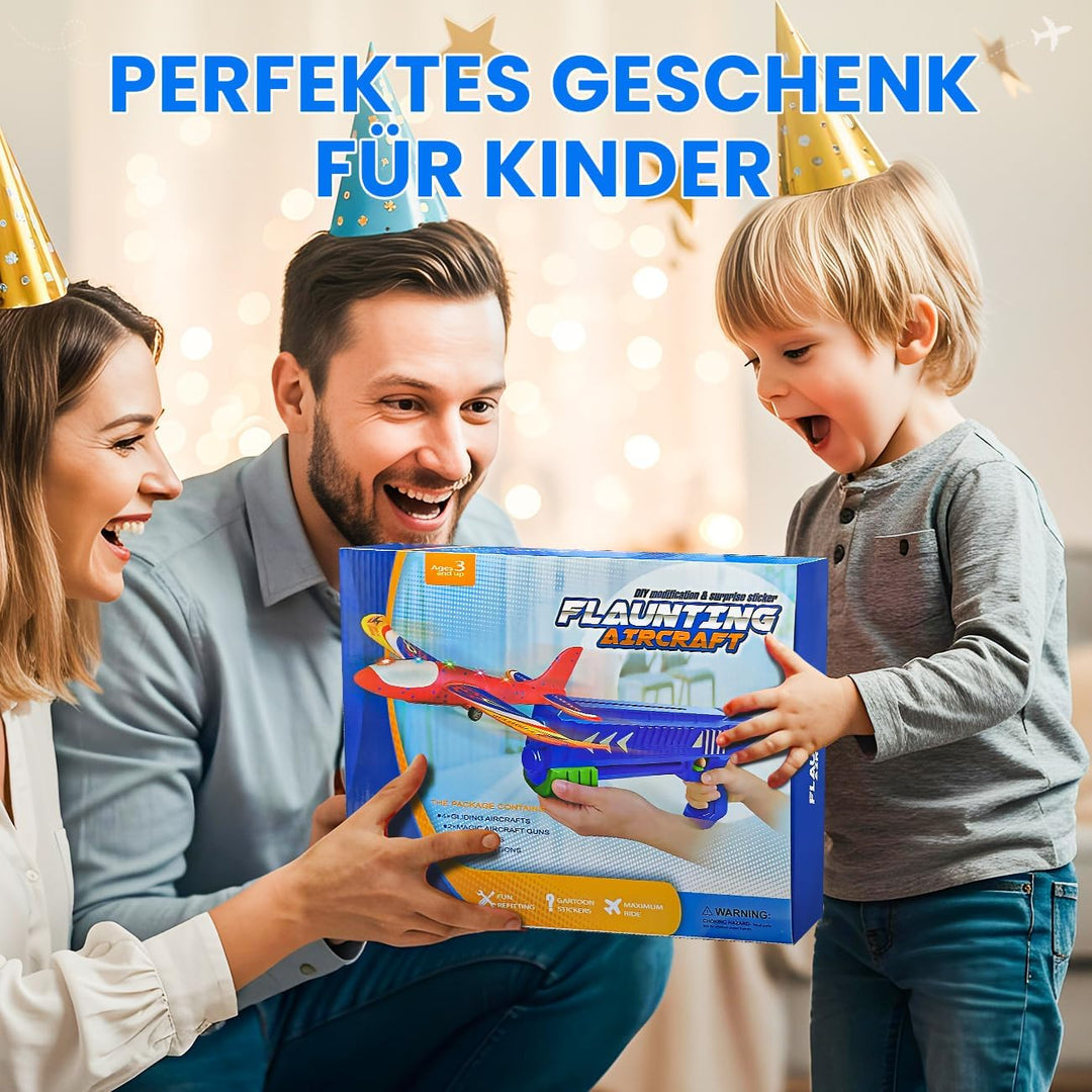 Winstico Geschenk Spielzeug Flugzeug für 5 Jahre Kinder: 2er Pack Flugzeug-Werfer-Spielzeug mit 4er