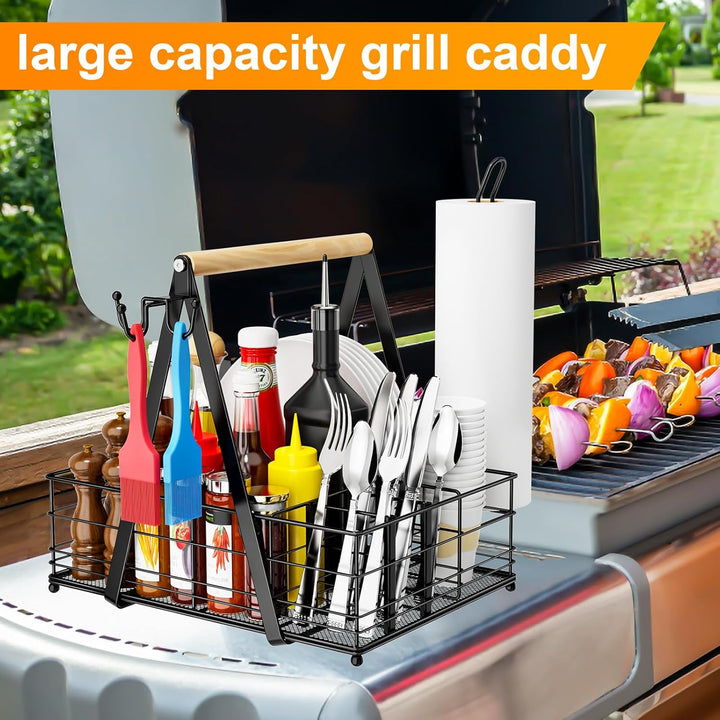 Grill-Caddy mit Papierhandtuchhalter, Grill-Caddy, Camping-Caddy für Teller und Utensilien, Picknick
