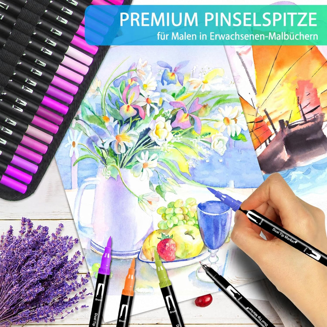Efimeso 168 Farben Filzstifte Set, Pinselstifte Aquarell Filzstifte Kinder,Brush Pens für Künstler,Z