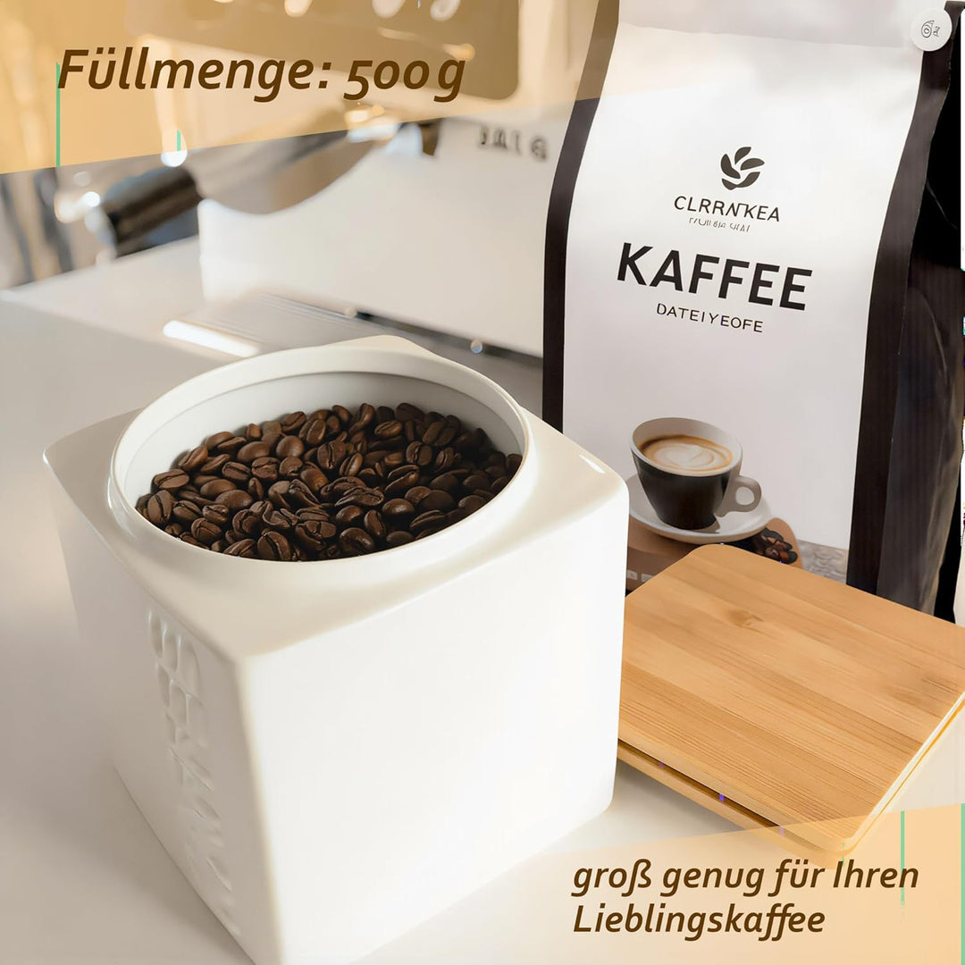 HWG-Home® - Design Kaffeedose luftdicht 500g - für frisches Aroma - Weiss - Kaffeebehälter aus Keram