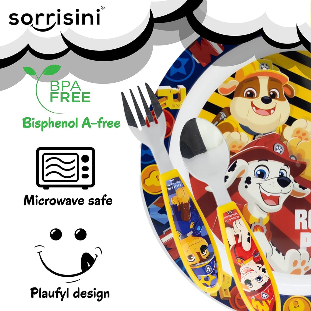 Sorrisini Kindergeschirr set Paw Patrol, kinderbesteck Edelstahl, Wiederverwendbares Babygeschirr Se