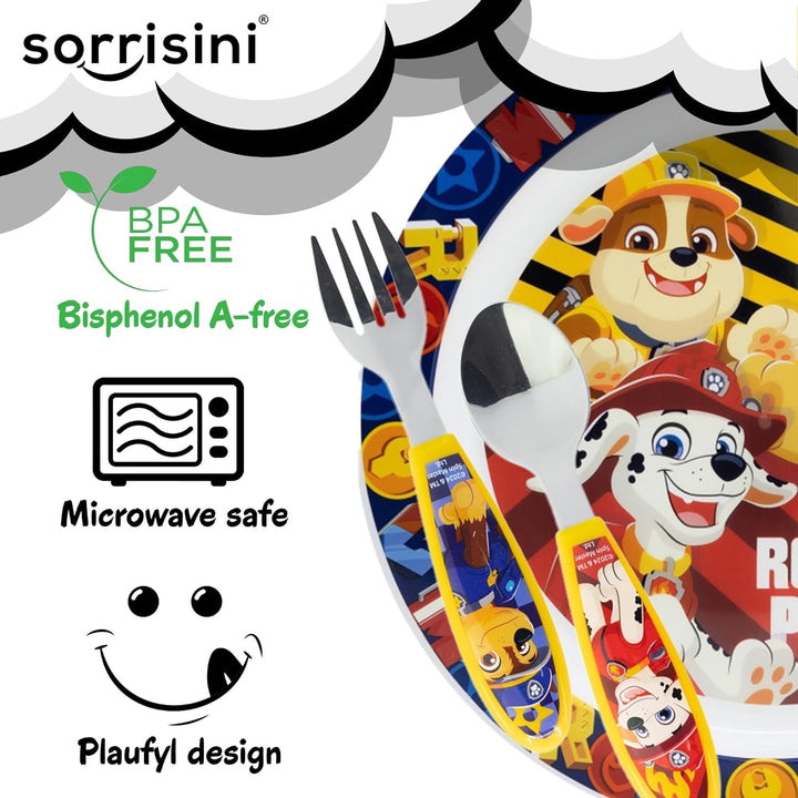 Sorrisini Kindergeschirr set Paw Patrol, kinderbesteck Edelstahl, Wiederverwendbares Babygeschirr Se