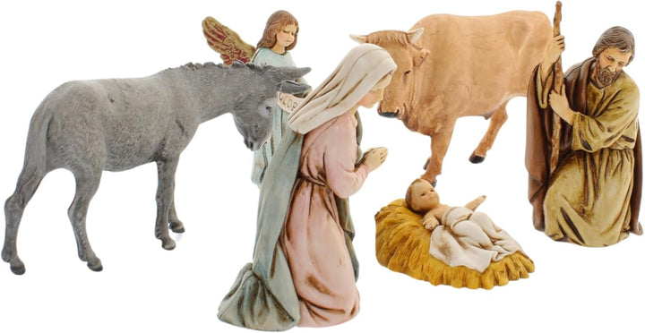 Moranduzzo Geburtsszene 6 Figuren für Krippe 11 cm Massstab 1:20 - Unzerstörbare Krippenfiguren - St